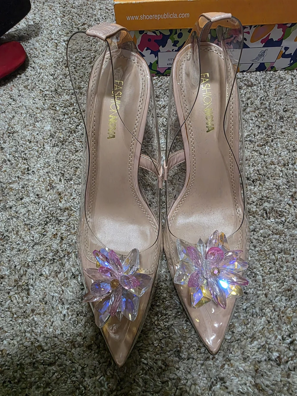 Fashion Nova Clear Pink Crystal-Embellished  Pumps